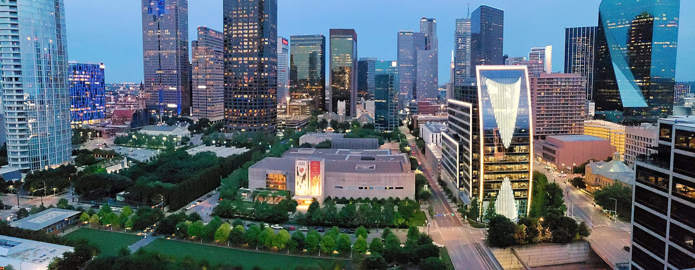 Klyde Warren Park and Dallas skyline